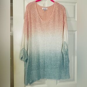 She + Sky V-Neck Gradient Sweater - Peach, White, Blue